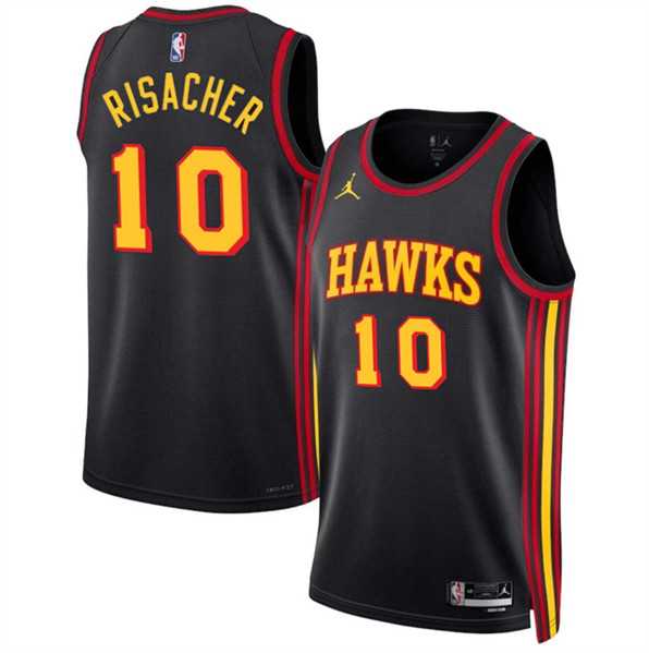 Mens Atlanta Hawks #10 Zaccharie Risacher Black 2024 Draft Statement Edition Stitched Jersey Dzhi